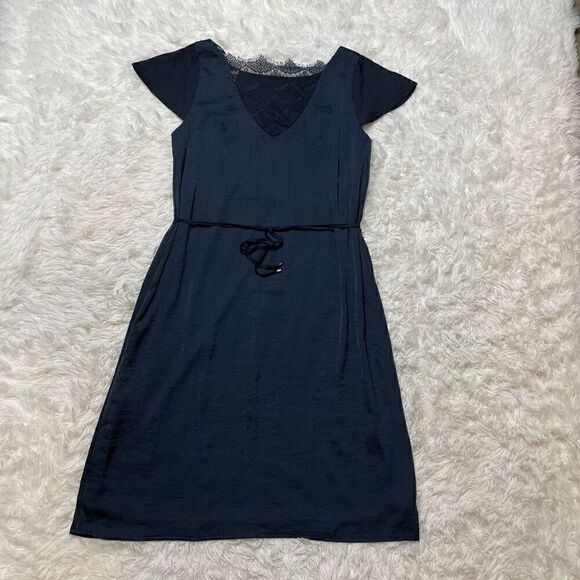 Tom Tailor Dress Navy Blue Lace Satin Cap Sleeve Size XS Elegant Classy - Picture 3 of 8
